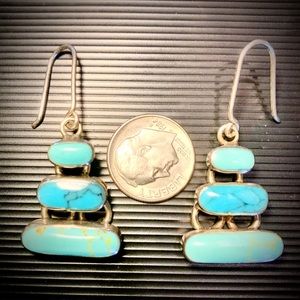 1 Pair Blue Jade Stone Sterling Earrings